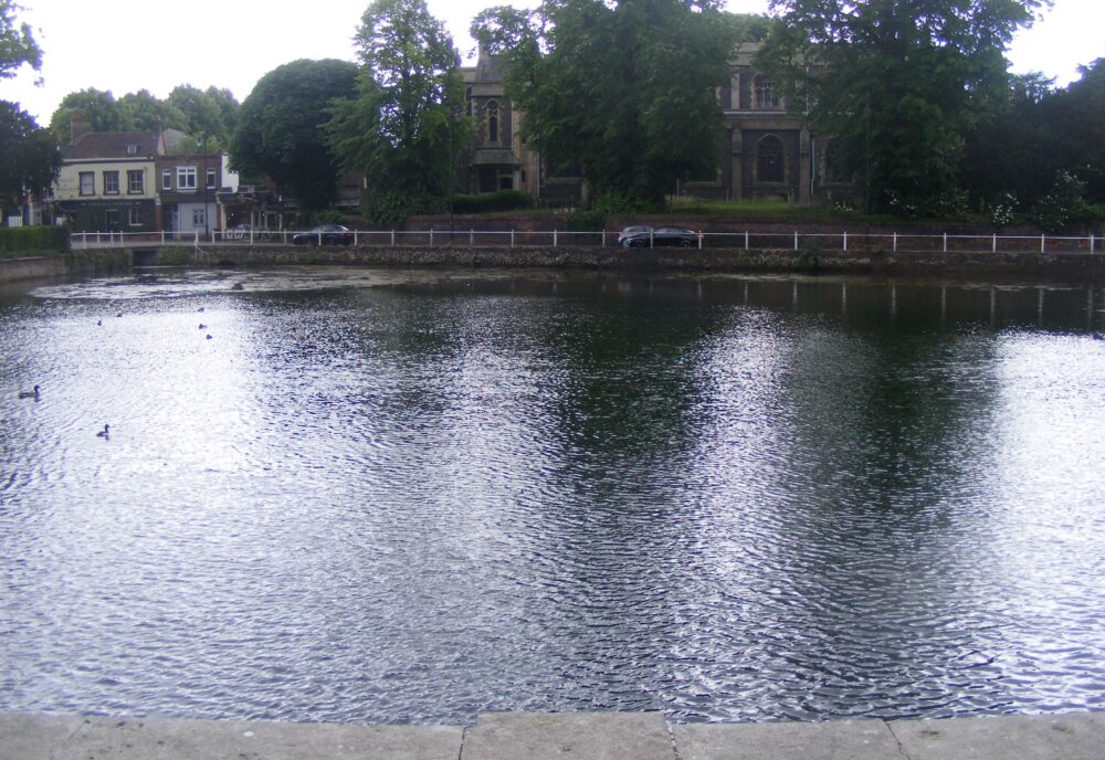 Church across pond