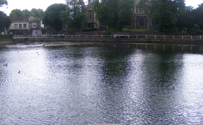 Church across pond Church across pond