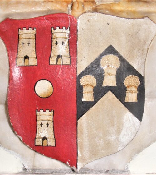 Shield with arms of Howell impaling Cradock
