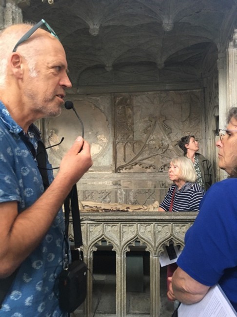 Group discussing a monument