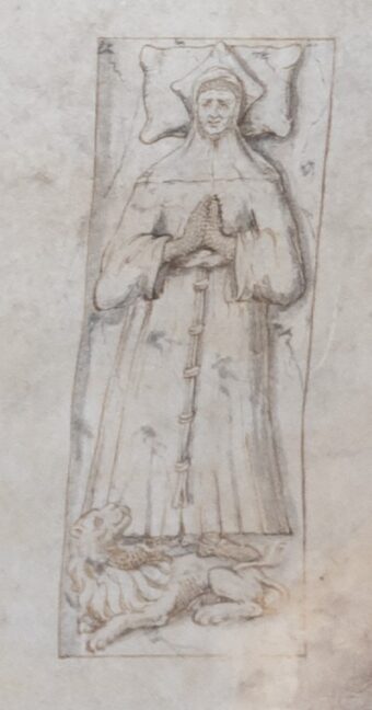 Effigy of Franciscan tertiary, robe over chain mail. more detail in text of article