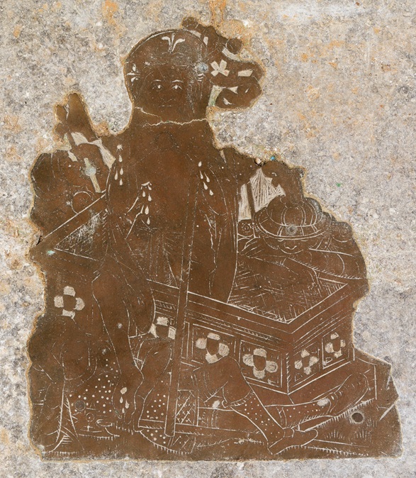 Detail of monumental brass showing Christ rising from his tomb