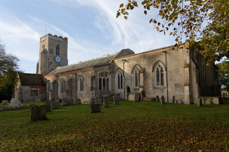 Church with tower, porch, rebuilt chancel