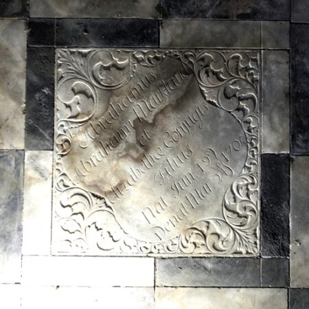 Plaque recording the burial of Abraham Markland, d.1706