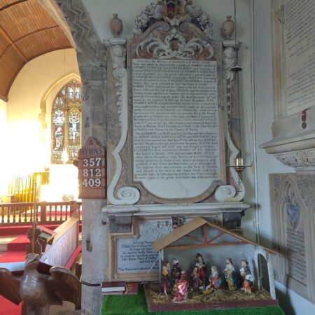 Wall monument with early history of the Jones family