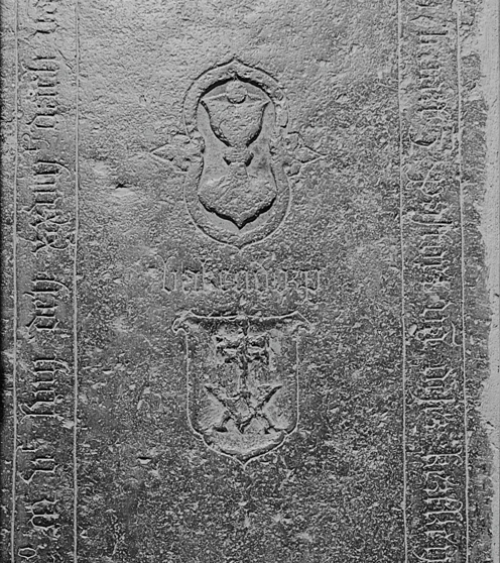 Ledgerstone with chalice, host and shield in centre. Details in text of article.