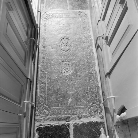 Ledgerstone with chalice, host and shield in centre. Details in text of article.