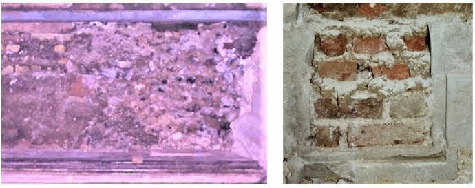 exposed rubble wall with remains of medieval aumbry