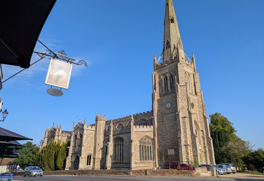 Thaxted church and pub sign