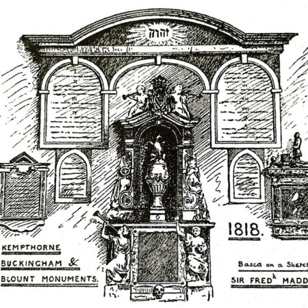 Early C19 drawing showing the Blount monument surrounded by others